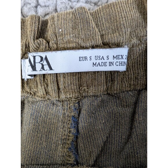 Zara Woman Size S Green Corduroy Pants Drawstring Paperbag Elastic Waist - Picture 3 of 12
